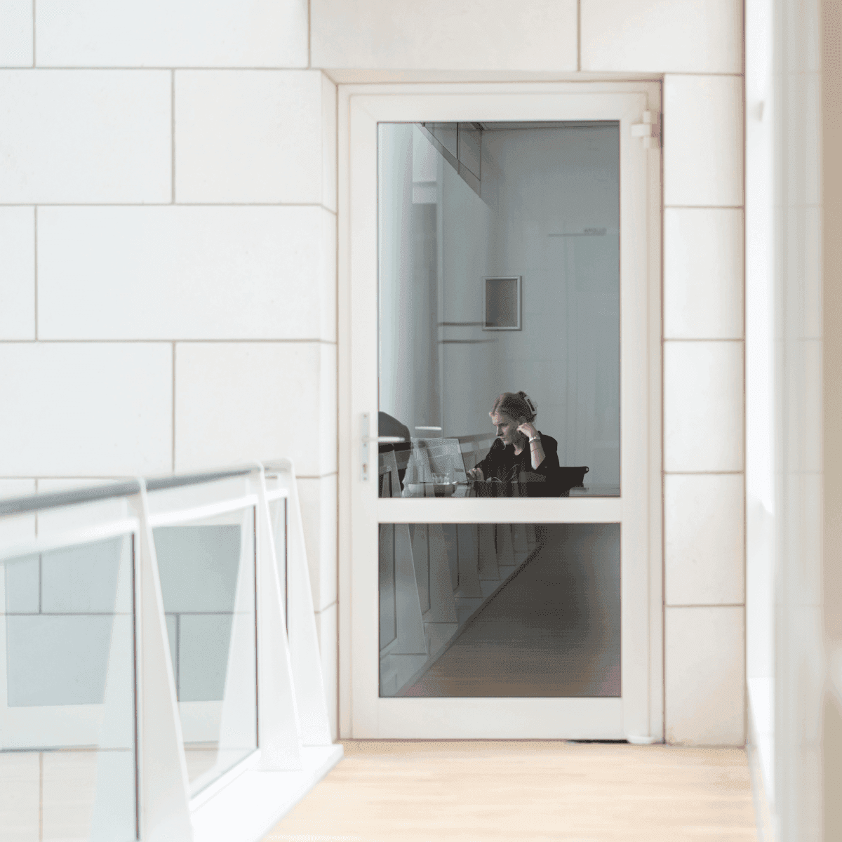 Employee on phone desk