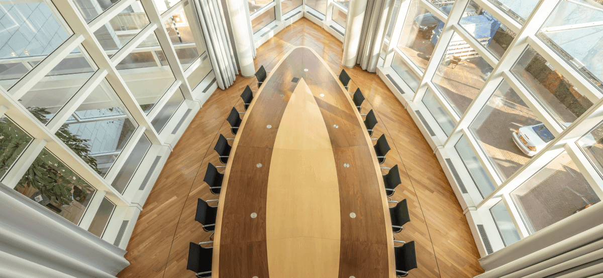 Large round meeting table seen from above