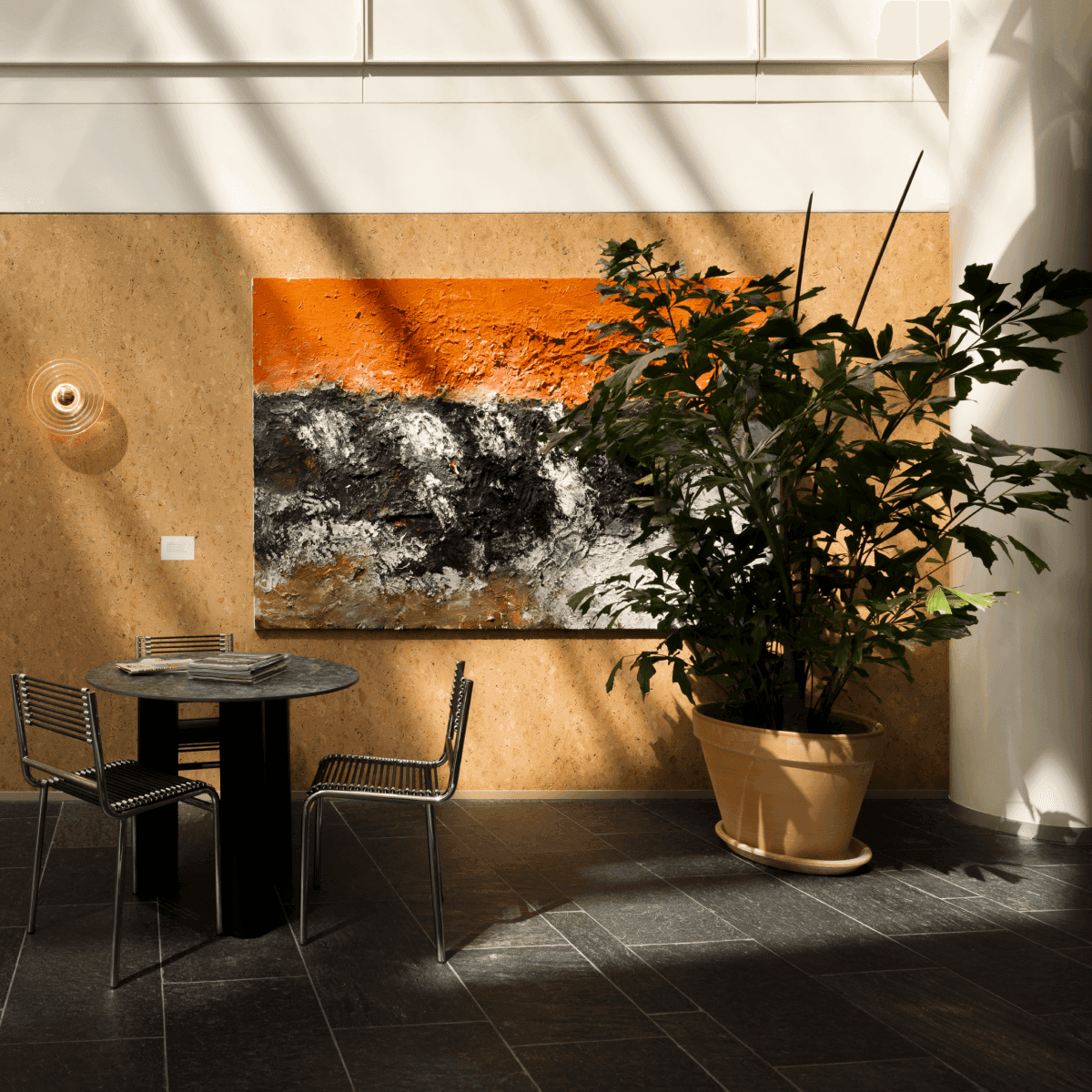 Modern art reception area table plant