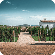 Stone garden house mountain view